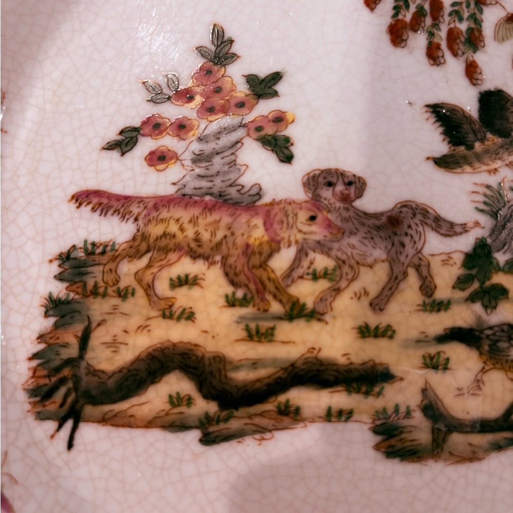 Vintage Decorative Chinese Plate w/Crackle Glaze Dog & Bird Scene Great Piece. - Picture 2 of 8
